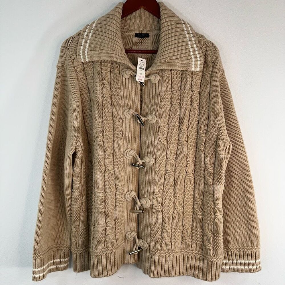 Talbots Tan Chunky Cable Knit Coatigan Cardigan Womens 1X NWT‎ Toggle Closure